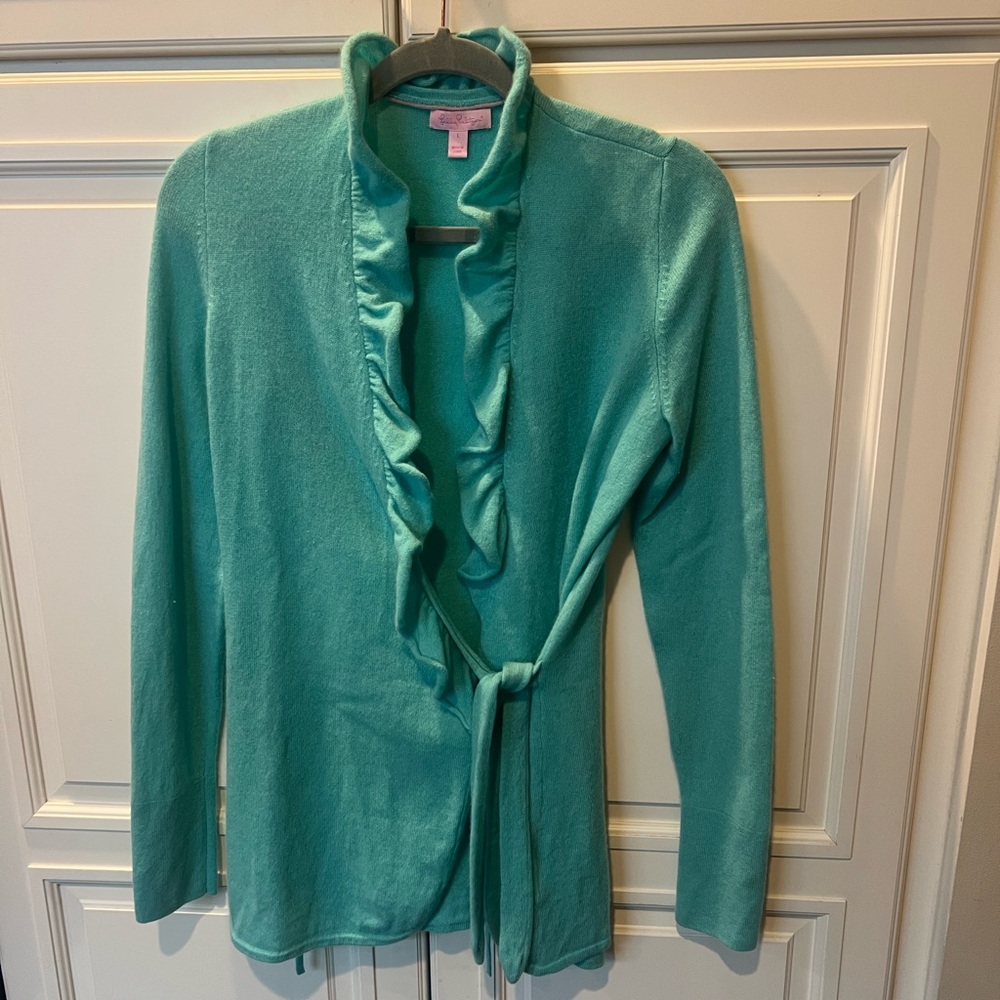 Lilly Pulitzer Turquoise Ruffle Cardigan